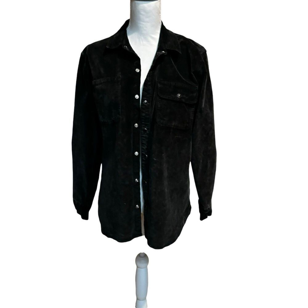 Lucky Brand Womens Charcoal Gray Velour Pearl Snap Long Sleeve Shirt‎ Shacket SM